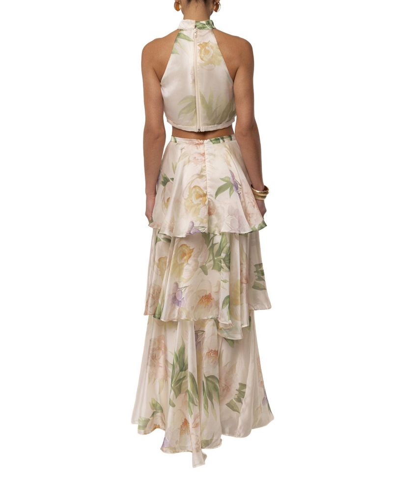 Women's Botanical Dreams Floral-Print Halter Cropped Top and Tiered Maxi Skirt, 2-Piece Set