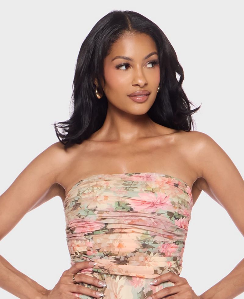 Juniors' Strapless Printed Dress