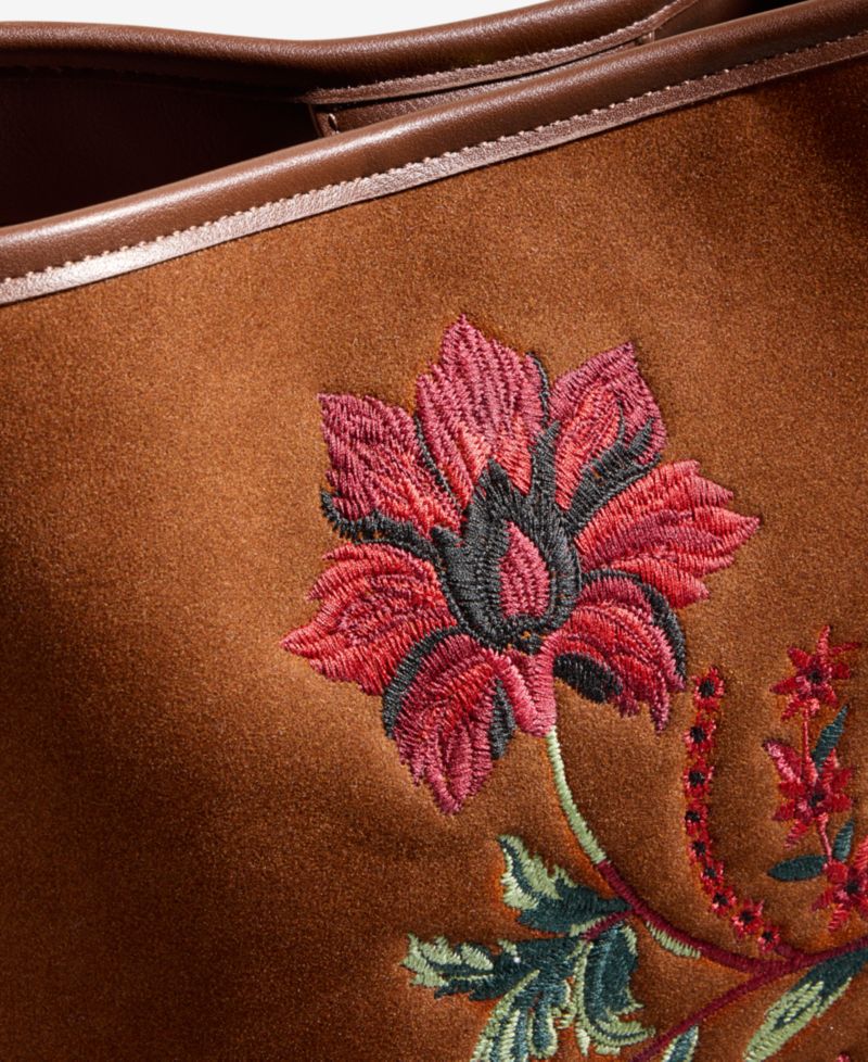 Floral Embroidered Soft Bucket Bag