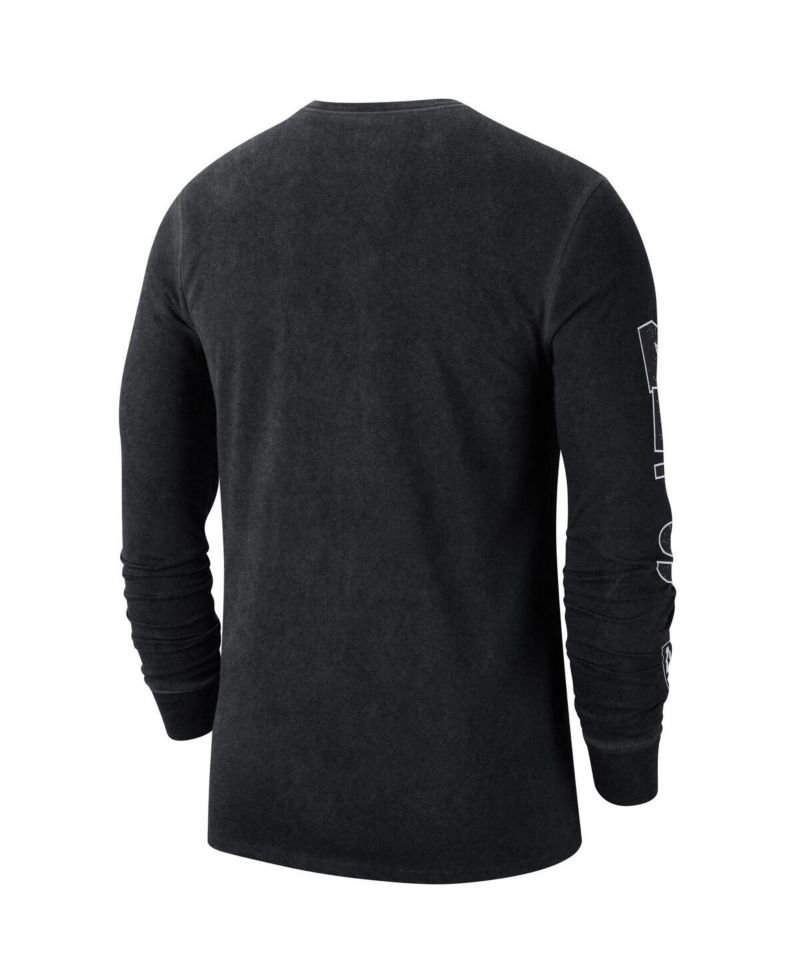Men's Black Distressed Brooklyn Nets Courtside Retro Elevated Long Sleeve T-shirt