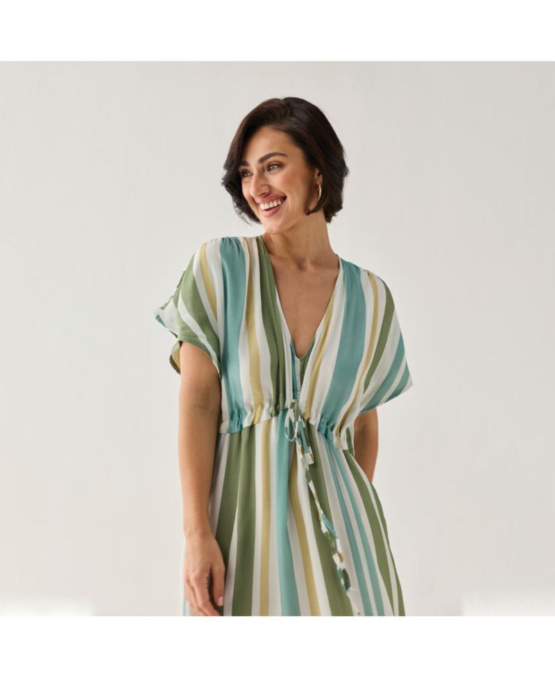 Women's Striped Drawstring Waist Maxi Dress