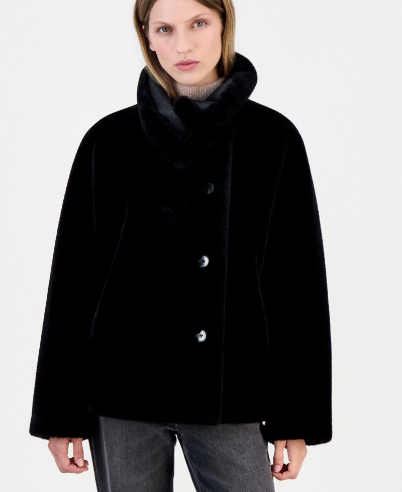Women's Funnel-Neck Teddy Jacket, Created for Macy's