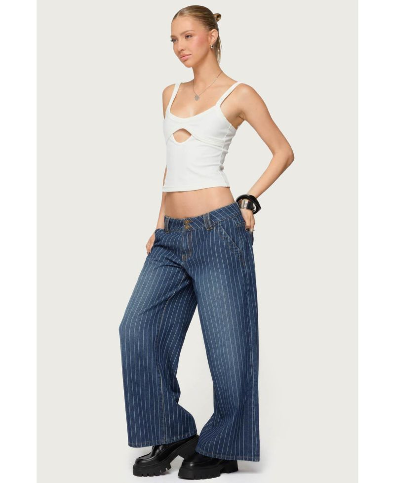 Women's Cory Striped Low Rise Baggy Jeans