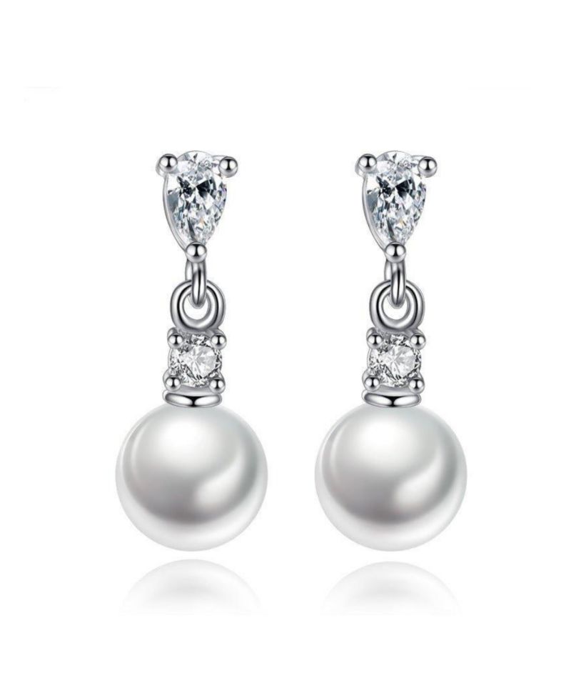 Pear Cut Cubic Zirconia Faux Pearl Drop Earrings