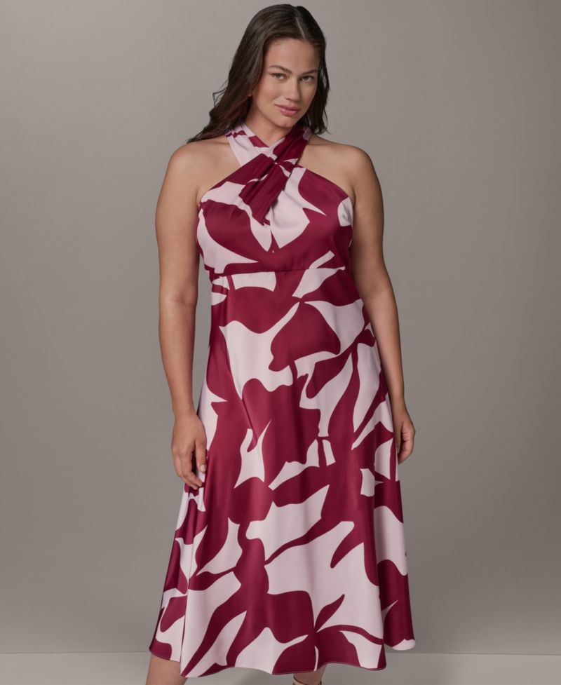 Plus Size Printed Halter A-Line Midi Dress