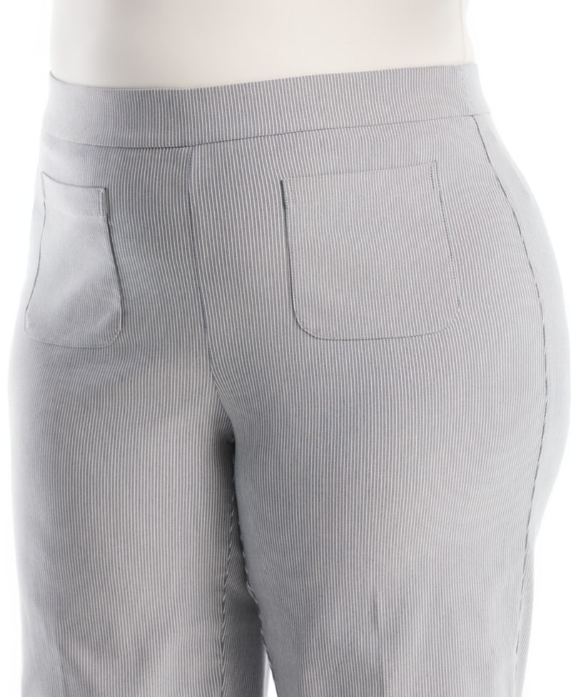 Plus Size Striped Patch Pocket Wide-Leg Pant