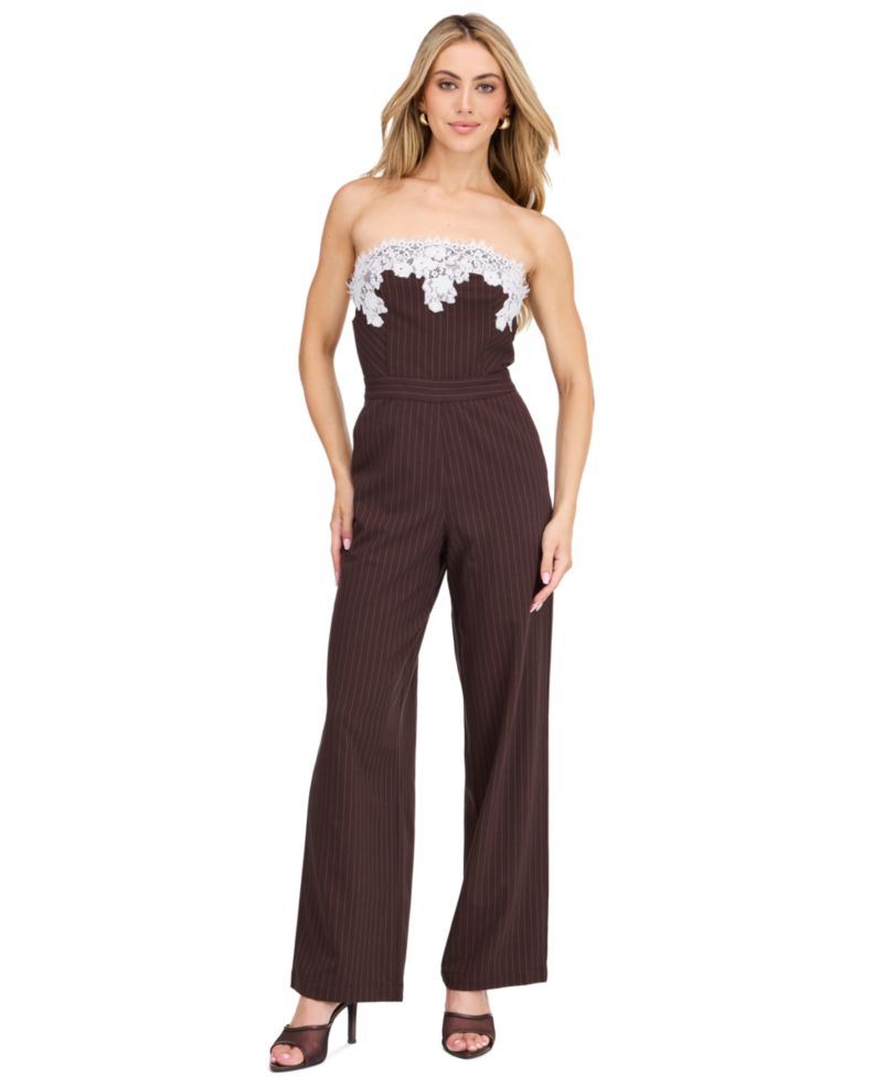 Women's Harper Strapless Wide-Leg Lace-Trim Jumpsuit