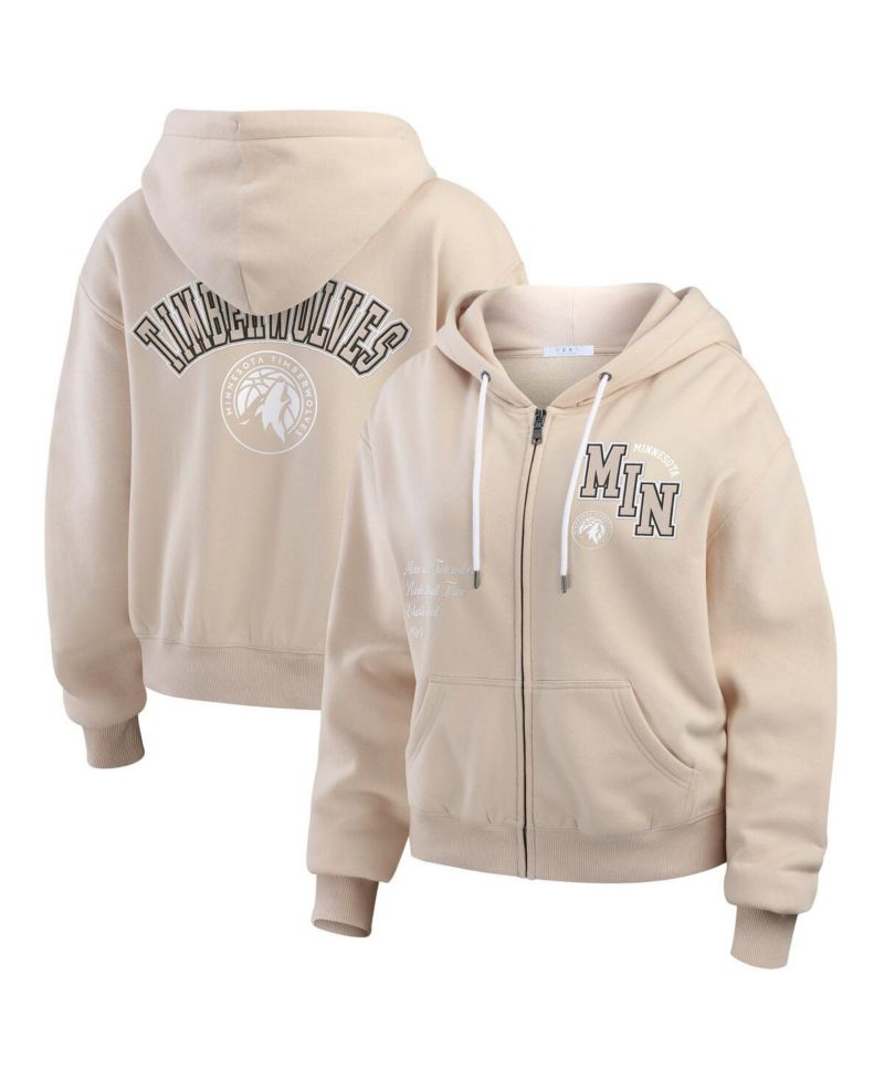 Women's Tan Minnesota Timberwolves Tonal Felt Patch Full-Zip Hoodie