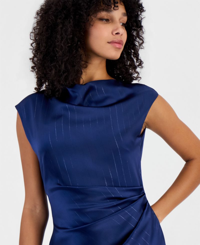 Women's Slim Max Lurex-Pinstripe Sleeveless Satin Maxi Dress