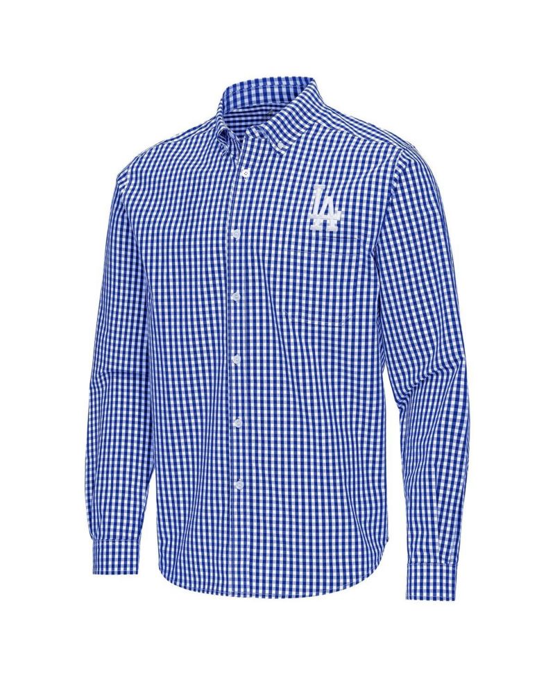Men's Royal Los Angeles Dodgers Ellis Woven Tri-Blend Button-Down Shirt