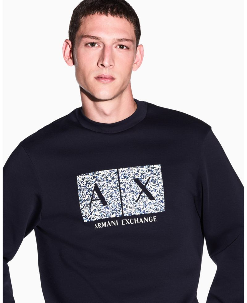 Men's Long Sleeve All-Over Logo Bonded Cotton Crewneck Sweatshirt