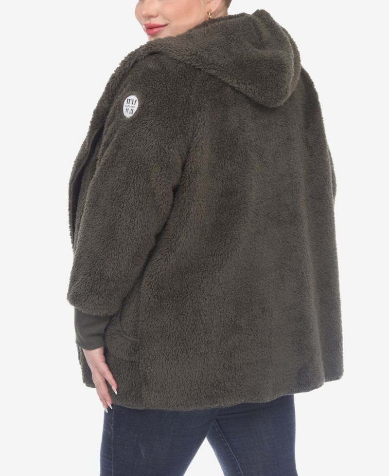 Plus Size Plush Hooded Cardigan Jacket with Pockets