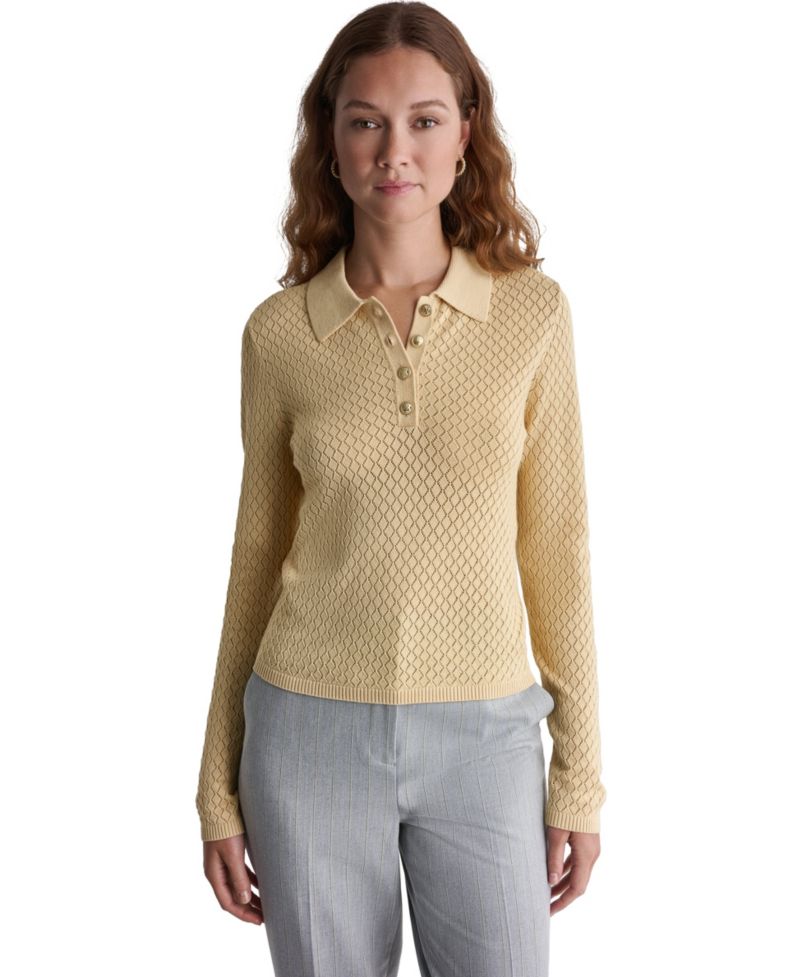 Women's Long-Sleeve Knit Polo Shirt