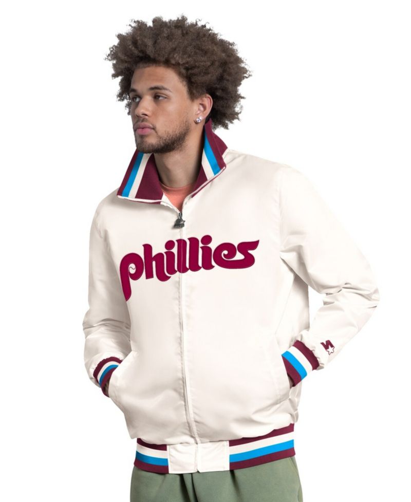 Men's White Philadelphia Phillies The Captain Cooperstown Logo Full-Zip Varsity Jacket