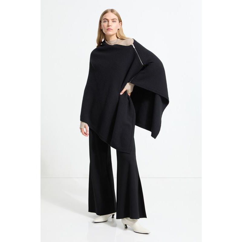 Women's Mika Italian Merino Wool Asymmetric-Hem Knit Cape with Zip