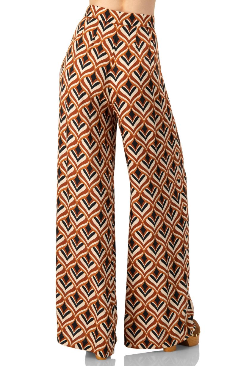 Women's Geometric Wide Leg Printed Pants with Side Zipper