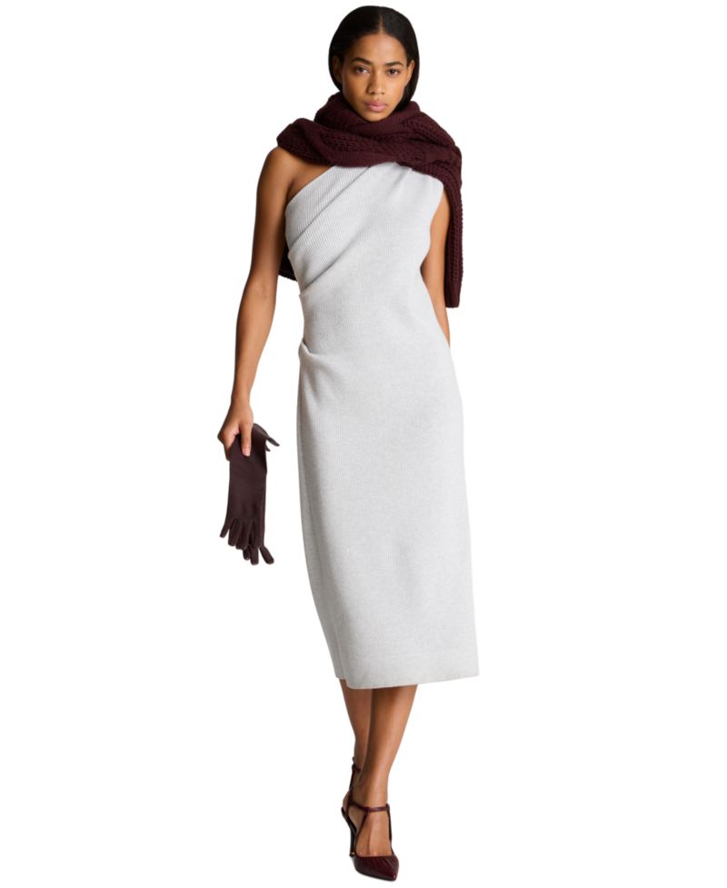 Women's One-Shoulder Sleeveless Midi Sweater Dress