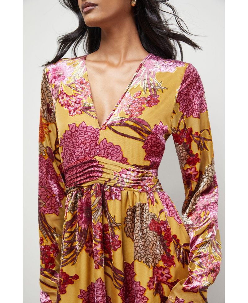 Women's Plunge Neck Waisted Midi Dress