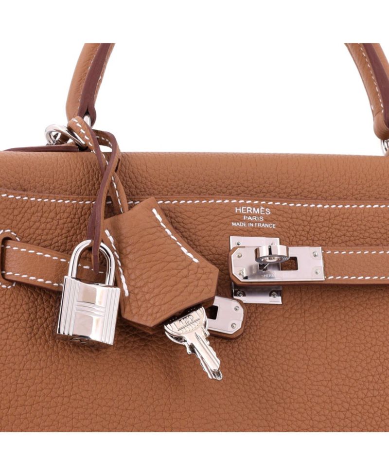 Kelly 25 Handbag Brown Togo with Palladium Hardware