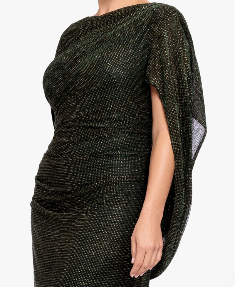 Women's Metallic Glitter-Crinkle Draped-Back Gown
