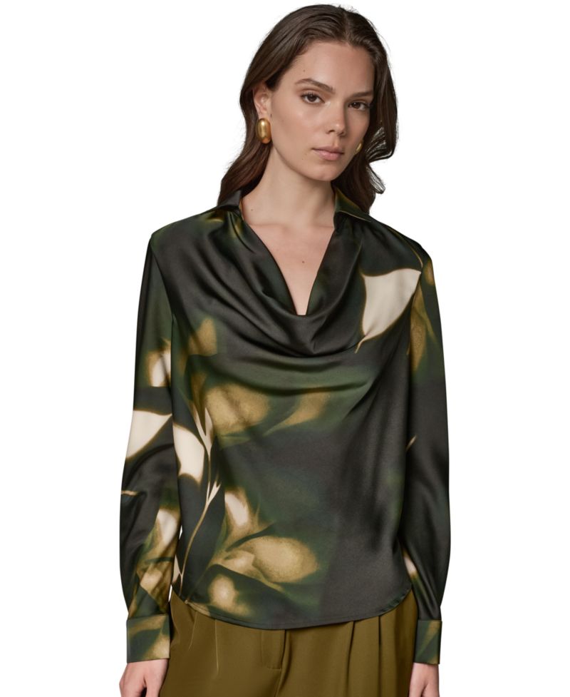 Women's Printed Satin Long-Sleeve Top