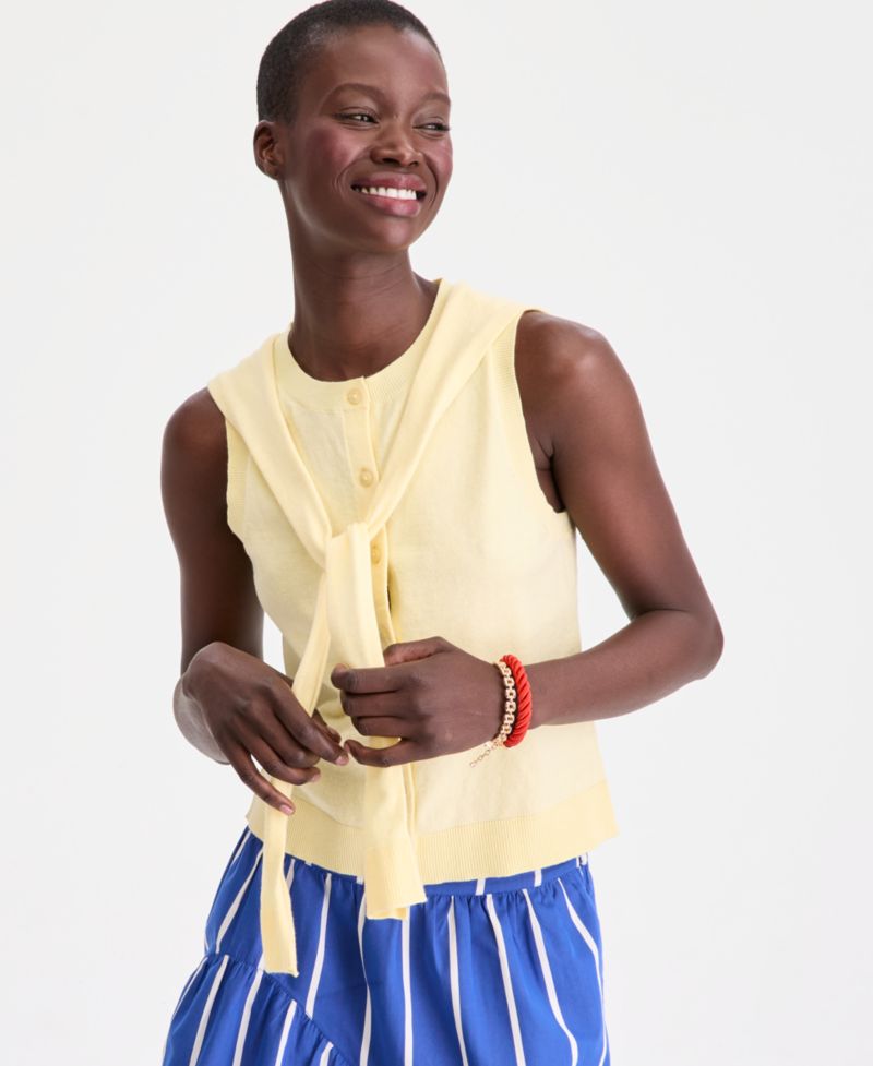 Women's Tie-Neck Sleeveless Sweater