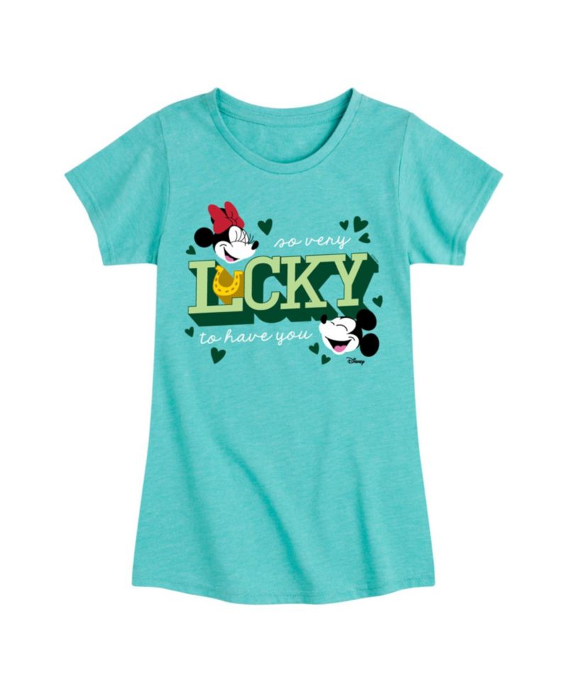 Big Girls Minnie Mickey St Patrick's Day Lucky Graphic Short Sleeve T-Shirt