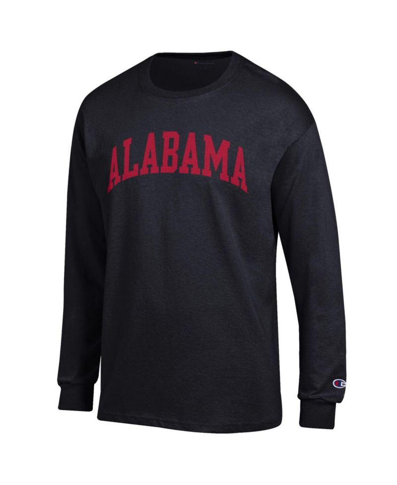 Men's Alabama Crimson Tide Basic Arch Long-Sleeve Crewneck Screen-Print Graphics T-Shirt