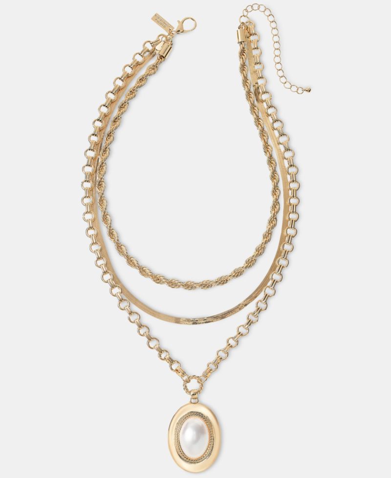 Imitation Pearl Layered Pendant Necklace, 16-1/2" + 3" extender