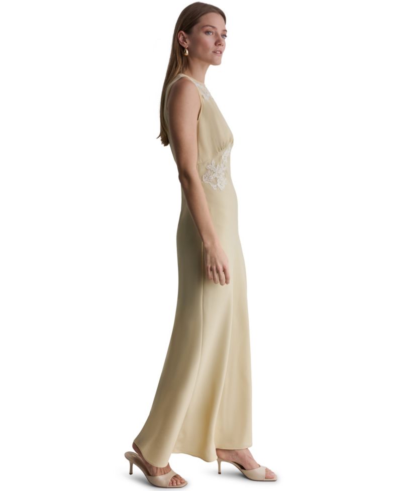 Women's Lace-Trim Empire-Waist Crewneck Sleeveless Maxi Dress