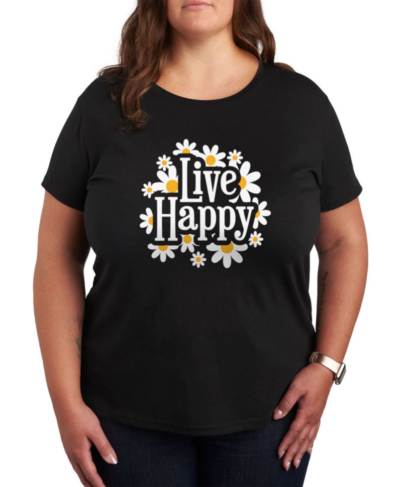 Trendy Plus Size Live Happy Graphic T-shirt