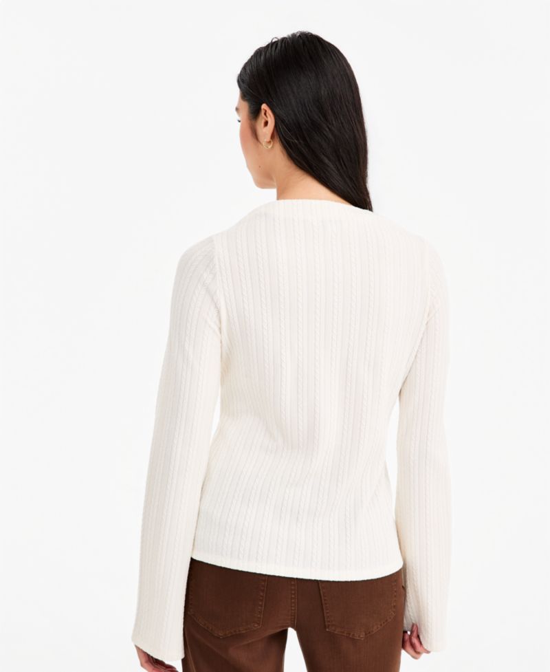 Women's Boat-Neck Asymmetrical-Button-Placket Bell-Sleeve Blouse