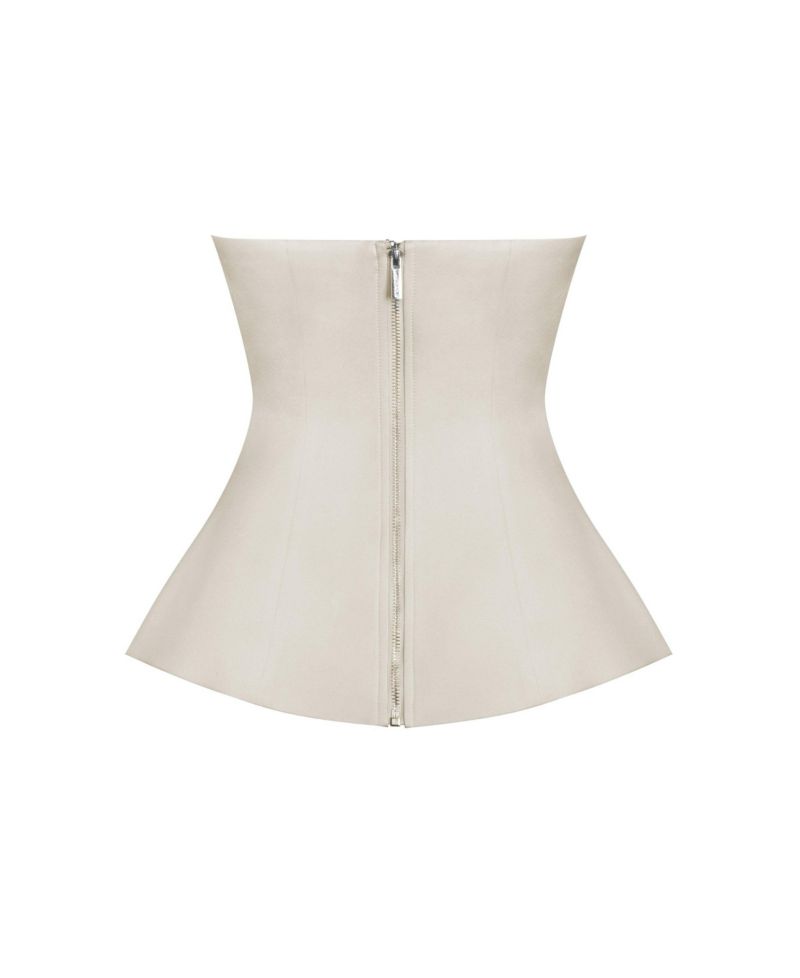 Women Yani Ivory Asymmetrical Lapel Sleeveless Peplum Top