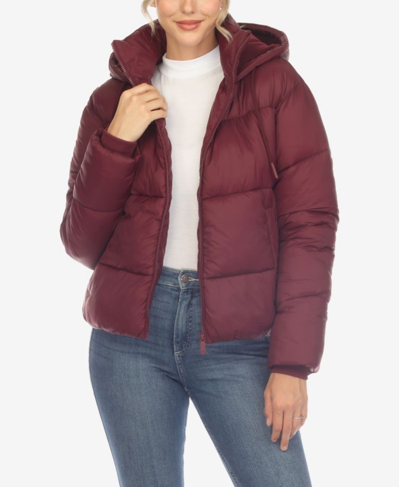 Women's Full Front Zip Hooded Bomber Puffer Jacket