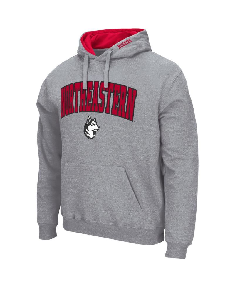 Men's Heathered Gray Northeastern Huskies Arch and Logo Pullover Hoodie