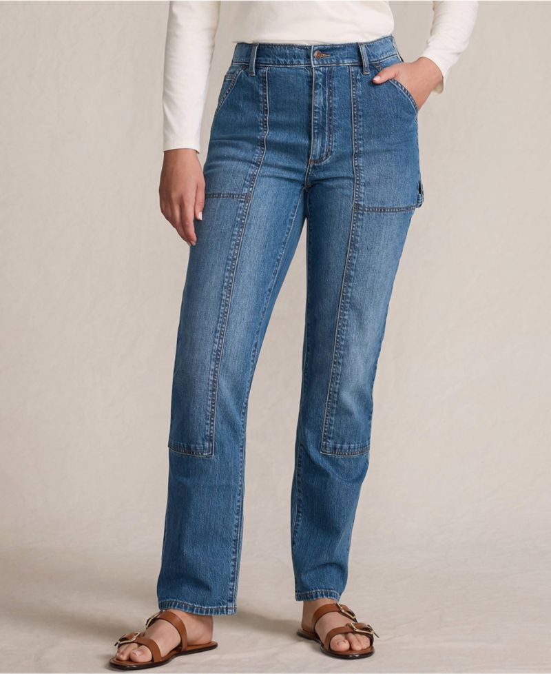 Women's Soft Denim High Rise Rail Straight Leg Utility Jeans