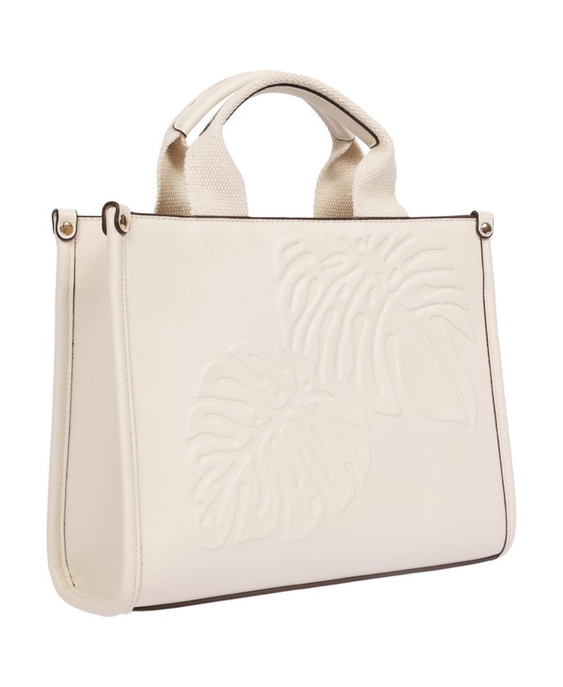 Darcy Leaf Motif Medium Tote – Embossed PU Convertible Top Handle and Crossbody Bag
