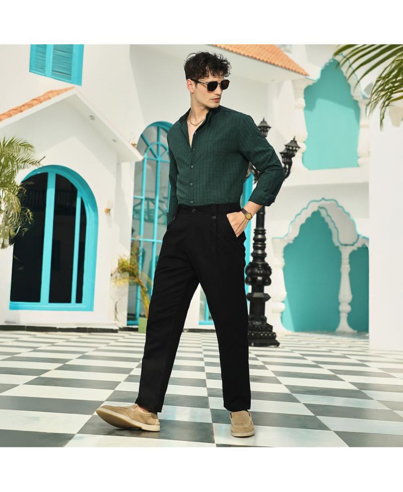 Men's Emerald Green Pinstriped-Tactile Shirt