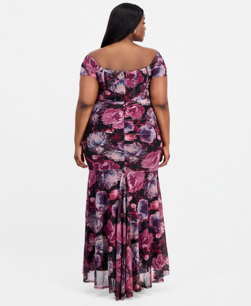 Trendy Plus Size Off-The-Shoulder Mesh Dress