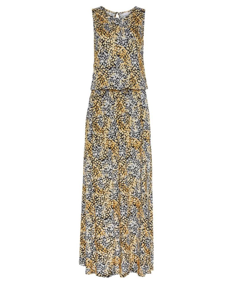 Women's Viscose Printed Side Slit Column Elastic-Waist Maxi Dress
