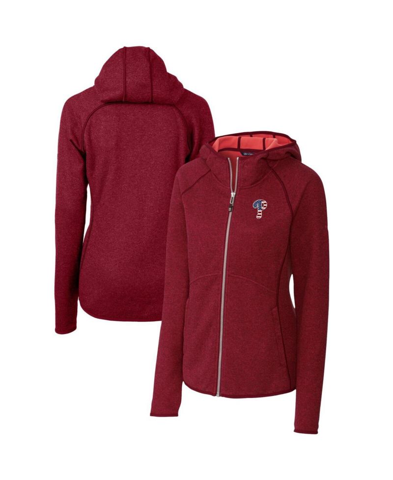 Women's Cardinal Philadelphia Phillies Americana Logo Mainsail Sweater-Knit Full-Zip Hoodie