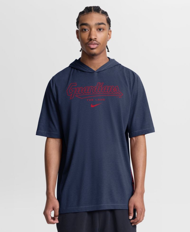 Men's Navy Cleveland Guardians Arched Wordmark Tri-Blend Hooded T-Shirt