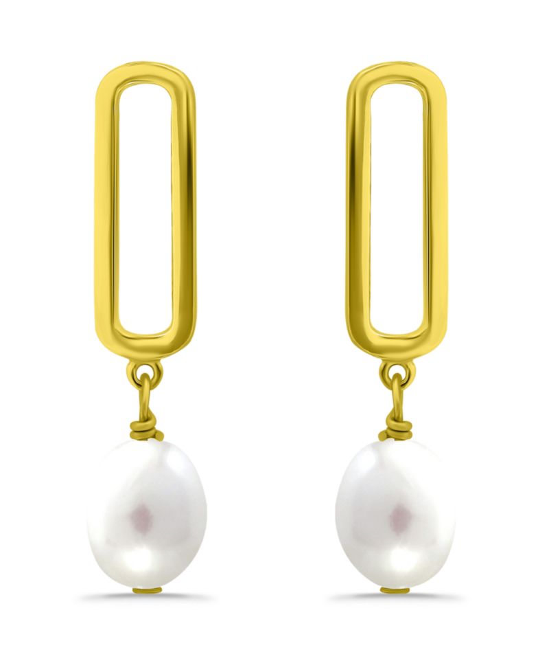 White Cultured Pearl Paperclip Drop Earring