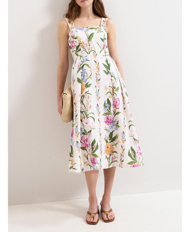 Women's Lucia Linen Blend Square Neck Midi Dress