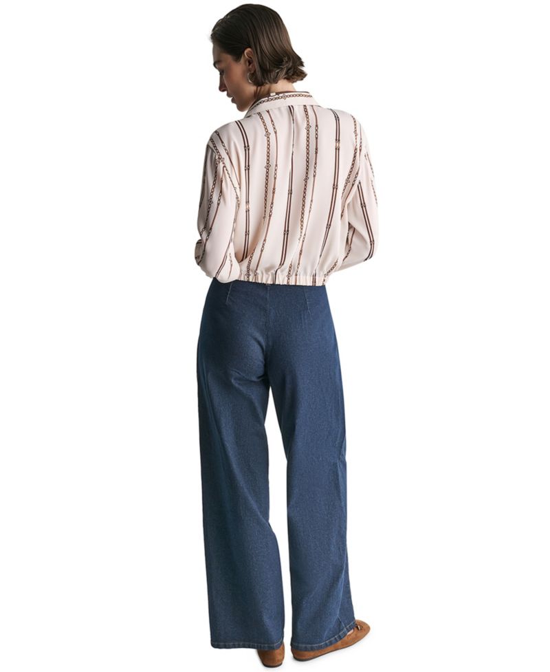 Women's Collared Long-Sleeve Crop Button-Up Top