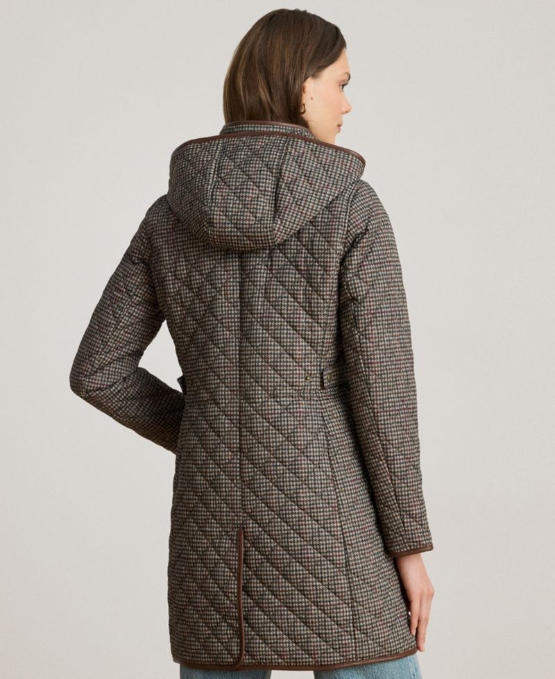Petite Hooded Quilted Faux-Suede-Trim Coat