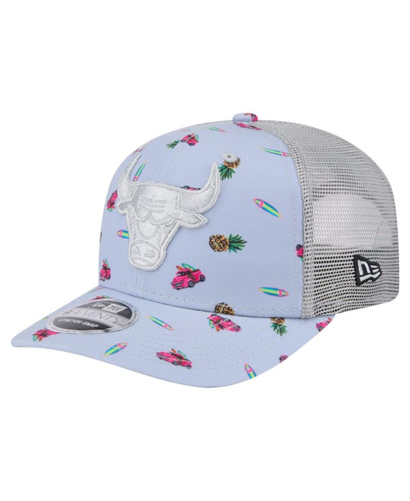 Men's Light Blue/Gray Chicago Bulls Adventure Aloha Pattern 9SEVENTY Stretch-Snap Hat