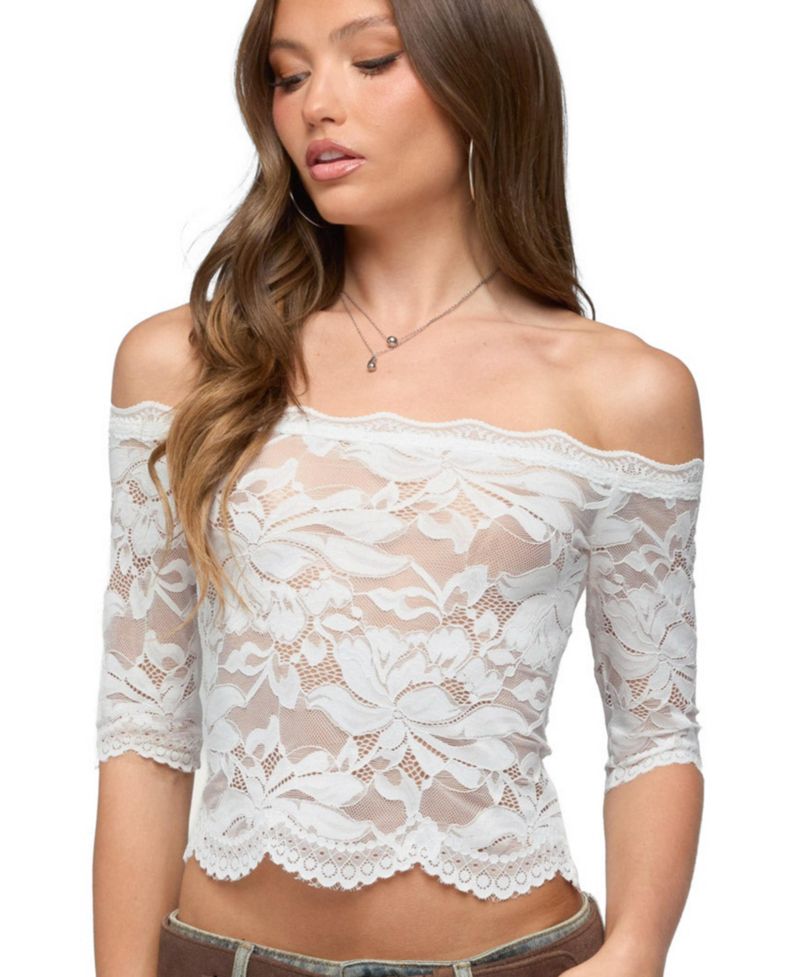 Women's Dyna Off Shoulder Sheer Lace Top