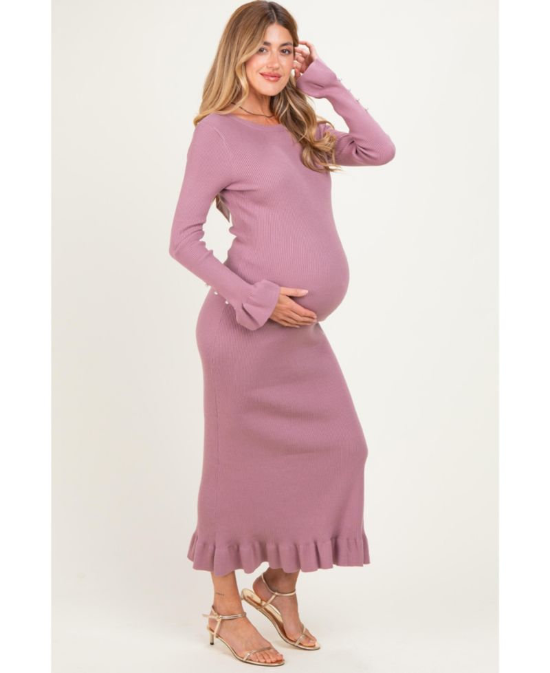 Women's Olive Ribbed Knit Bow Back Maxi Dress
