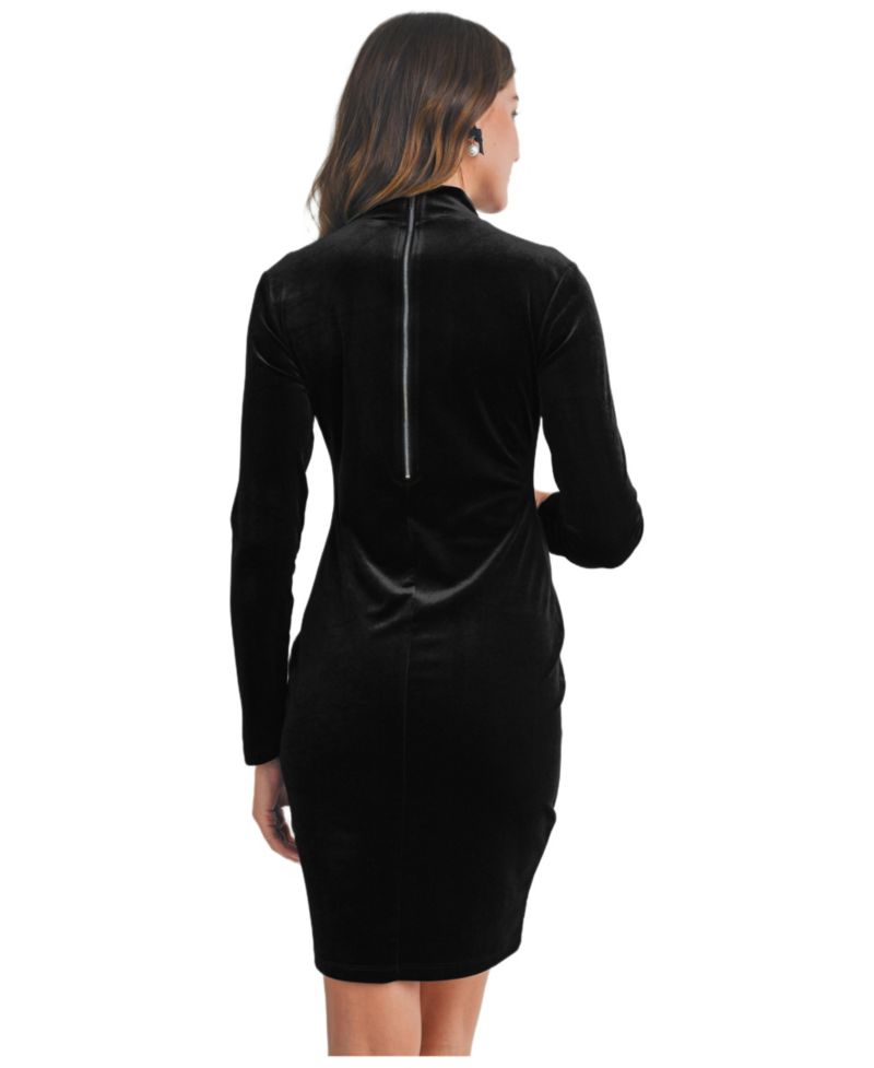 Women's Velvet Long Sleeve Mock Neck Mini Dress